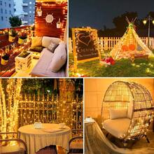 1 Stück Outdoor Solar Lichterkette 50/100/200 LED, Solar Fairy Lights, Seilbeleuchtung, Hof-/Rasenlicht, Blumenkranz-Straßenbeleuchtung, Baum-montierte Solarleuchten, Weihnachten, Halloween, Feiertags-Party Dekorationsbeleuchtung Warmweiß/Weiß/Farbig - Dunkelgrün - Übersicht 6