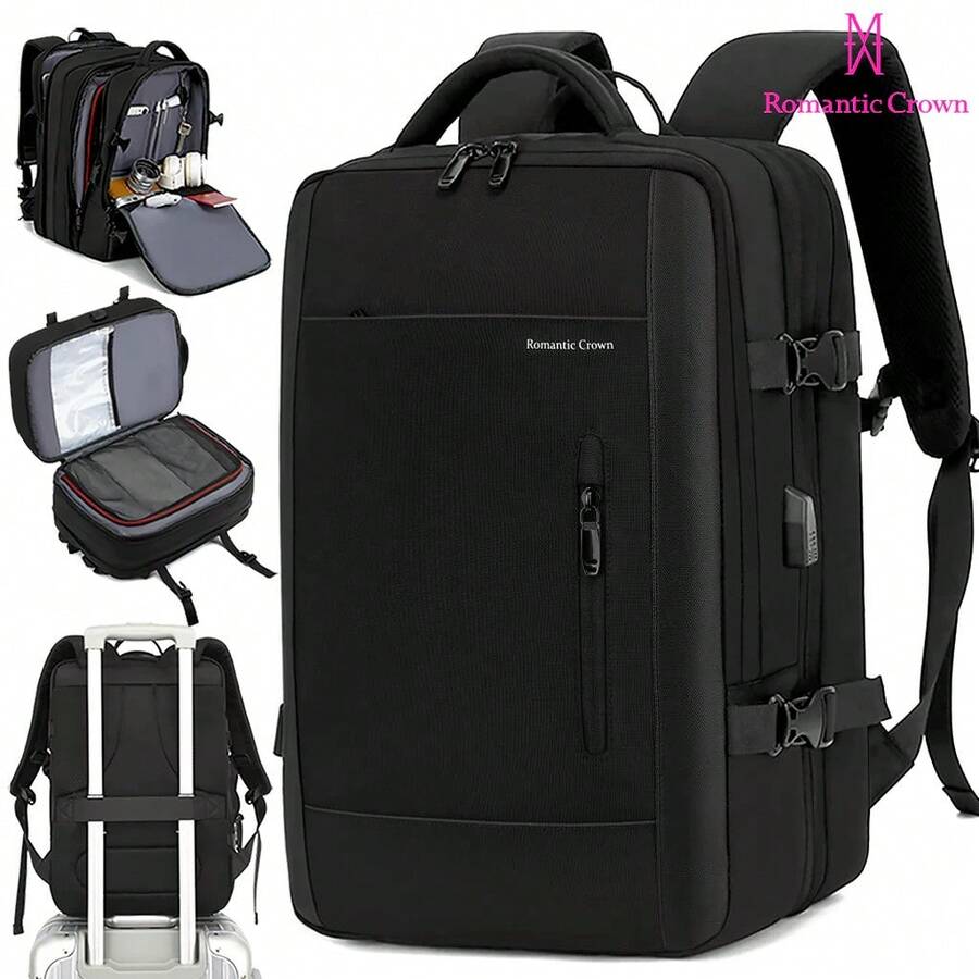 ROMANTIC CROWN Men's And Women's Waterproof Travel Backpack, Reinforced Executive, For Laptop - màu đen - Xem 1