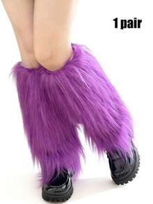 1 Pair Bare-Love Women's Faux Fur Leg Warmers, Plush Soft Furry Fluffy Winter Long Boot Cuff Wrist Covers Boots Sleeves, Cozy - Multicolor - View 19