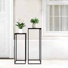 OUKANING Black Metal Planter On Stand Tall Set Of 2 Plant Pots Home Store Decor Rectangle - 預設 - 查看 4