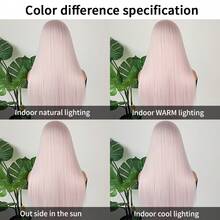 Transparent Purple Pink Long Straight Hair Synthetic Lace Front Wigs Glueless Light Pink Color Transparent Lace Heat Resistant Fiber Hair Wigs For Women Natural Hairline Baby Hair Daily Use Party Weddings Cosplay Halloween - 冰莓粉紅色 - 查看 9