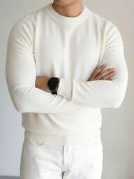 Suéter masculino casual de cor sólida, minimalista, gola redonda, manga comprida, outono/inverno