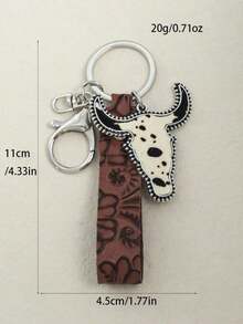 1pc Random Vintage Embossed Leather Random Cow Head Keychain Car Accessories Bag Charm Backpack For School Cute Goth Y2k Halloween Accessories Teachers Day - Nâu ngắn - Xem 5