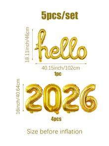 5 件/套 2026 新年铝箔气球套装，包括金色和银色连接的“Hello”气球和 2026 数字气球，适用于新年派对用品、2026 装饰、圣诞节、新年前夜派对装饰、庆祝装饰、节日派对场地装饰、新年快乐装饰道具 - 彩色 - 查看 3