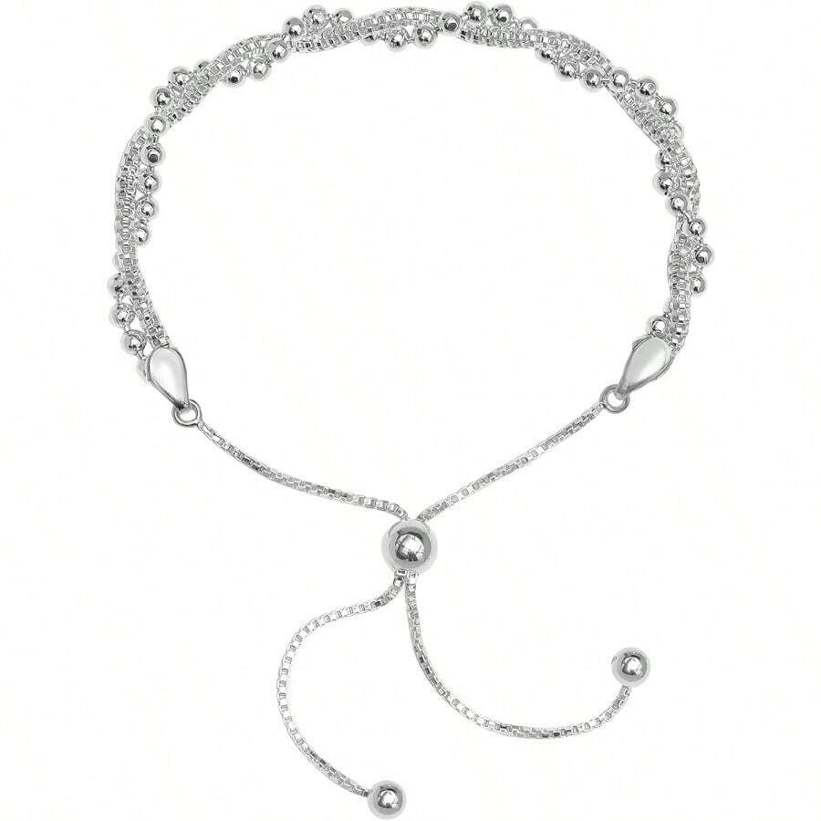 925 Sterling Silver Bolo Bracelet Italian Lightweigh Sliding Adjustable Chain Link Bolo Bracelets For Women - BeadedTwisted - View 1