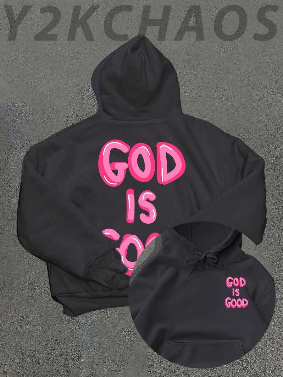 Y2KCHAOS Retro Faith Statement Hoodie For Women & Men – Bold Pink GOD IS GOOD Print On Cream Fleece Sweatshirt, Religious Streetwear Inspired, Perfect For Casual Wear, Youth Culture, And Spiritual Expression – Vintage Style (300g Fleece Hoodie) Manfinity - Xám - Xem 1