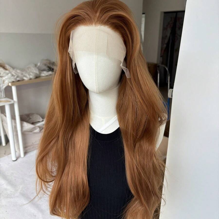 Long Straight Ingwerbraun Alltagskleidung Kunsthaar Für Damen Mehrlagig  13 x 4 Zoll vorgezupfte Lace-Front-Perücken - Ingwerbraun - Übersicht 1