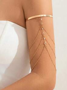 1 pieza Brazalete de tono dorado con diseño de barra diagonal de moda, accesorio para uso diario