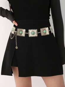 Cadena para la cintura estilo bohemio con turquesa, cadena metálica delicada y vintage con diseño cruzado, cinturón de cintura bohemio de aluminio, adecuado para todas las estaciones