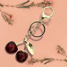 Golden Cherry Bag Charm - Resin Keychain Accessory With Red Cherry Design, Round Shape For Decorating Handbags (Red) Christmas Gift