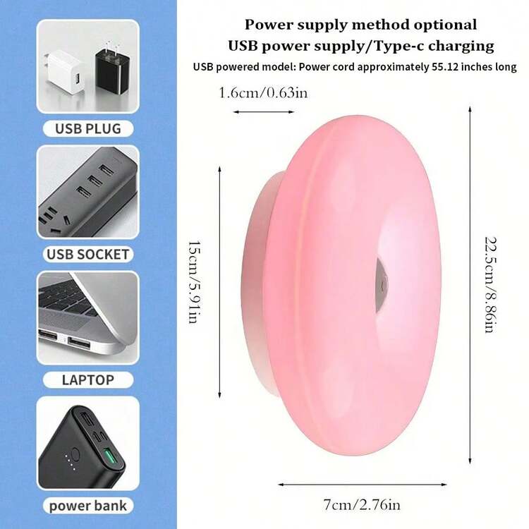 1 Peça Lâmpada de Atmosfera de Rosquinha - Alimentada por USB/Recarregável Tipo-C, Luz Decorativa LED Cuidadosa com os Olhos, Interruptor de Controle Tátil Lâmpada de Parede/Lâmpada de Mesa de Uso Duplo, Luz Decorativa Dimmerável de 3 Cores - Adequada para Corredor, Quarto, Sala de Estar, Decoração de Sala de Estudo - Multicolorido - Visão 2