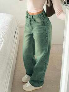 Women's Straight Leg Casual Jeans, Versatile, Suitable For All Seasons - Medium Wash - View 3