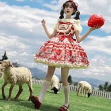 Lolita Outfit - Strawberry Tata Jsk Skirt + Love Strawberry Embroidery Brooch - View 4