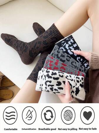 Leopard Print Socks With High Waist And Ins Pile Socks, Medium And Long Styles, Fashionable Retro Mesh, Infrared Fashion 1pair