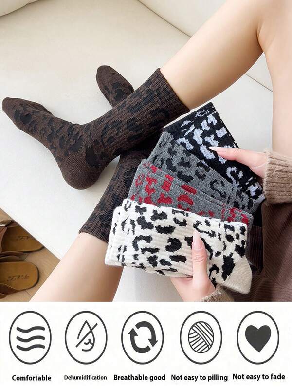 Leopard Print Socks With High Waist And Ins Pile Socks, Medium And Long Styles, Fashionable Retro Mesh, Infrared Fashion 1pair