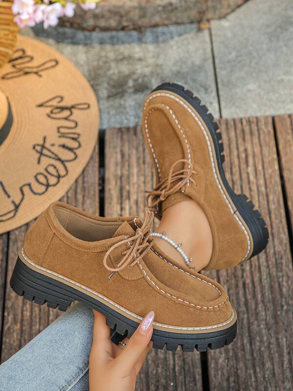 Women's Fashion Casual Round Toe Slip-On Loafers, Thick Sole Flats