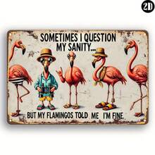 Doubt My Sanity' Funny Flamingo Tinplate Wall Art – Aluminum Metal Decor For Home | Retro Humorous Sign" - 彩色 - 查看 3