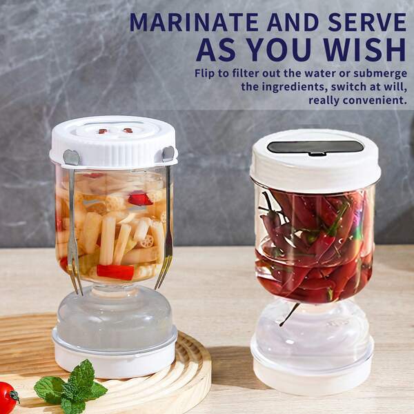 1pc Dry-Wet Divided Kimchi/Olive Storage Container With Tong'