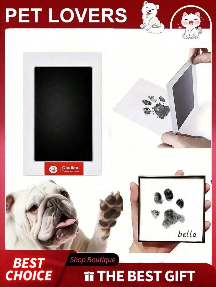 Pet Paw Print Set 2025 New Non-Contact Ink Pad, Easy Pet Paw Print Pad To Commemorate Pet Growth, Pet Footprint Ink-Pad To Preserve/Print Pet Keepsake And Dog Pet Souvenirs, Pet Footprints, Printing Pads, No Wash Ink Pads - màu đen - Xem 1