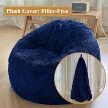 Fluffy Bean Bag Chair Cover(No Filler), Faux Fur Washable Soft Stuffed Animal Storage Bean Bag Cover For Plush S Or Textile, Plush Shaggy Large BeanBag Shell For Adults  Teens, Navy Blue,23964980 - 藏蓝色 - 查看 2