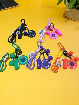 Yogodlns Llavero de cuerda hecho a mano y colorido, nuevo pendiente de moda para bolso, llavero con forma de mancuerna, serie de fitness, llavero de mancuerna mini antiperidida, pendiente de cuerda de nailon DIY, regalo