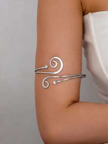 1pc Swirl Pattern Armband, Women Arm Cuff, Upper Arm Bracelet, Body Jewelry - Silver - View 1