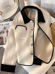 Stylowa krótka kurtka morelowa, retro design, wyjątkowa estetyka, bluzka z długim rękawem na jesień/zimę - Kolor khaki - Zobacz 4