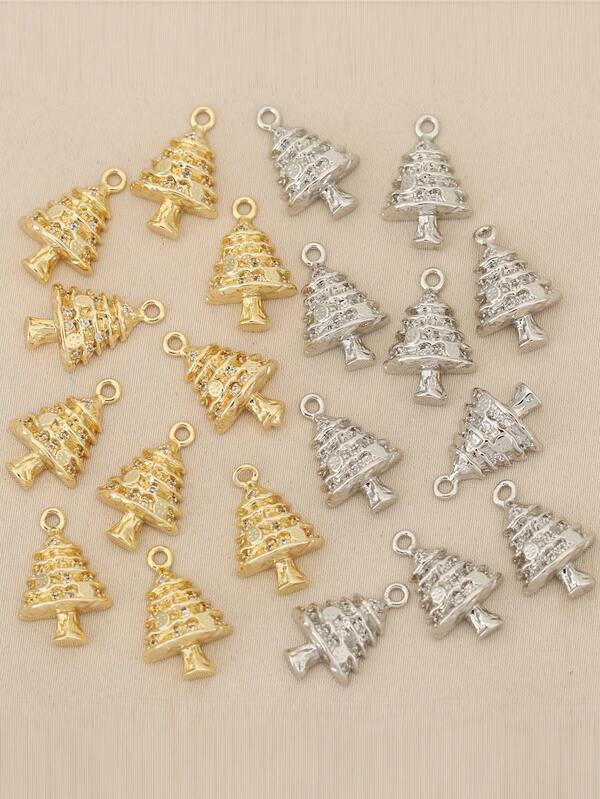 10 Pieces Of Christmas Tree Micro-Inlaid Zirconia Copper 18K Gold Plated Exquisite Jewellery Accessories, Cute DIY Handmade Pendants
