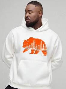 Men's Hooded Sweatshirt, Urban Bear Regional Theme, Orange Bear Outline + Urban Skyline (Regional Cultural Theme), Printed Sweatshirt, Comfortable And Soft, Unisex Hoodie, Great Choice For Gifts, Vac,Fall Hoodies,Men's Fall Clothes,Street Wear,Halloween,Mens Hoodies,Y2k Clothes,Jesus Hoodie,Thanksgiving Day,Nightmare Before Christmas,Christmas - trắng - Xem 1