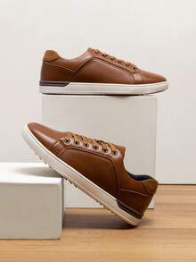 Men's Fashion Sneakers Casual Dress Skate Shoes Lace Up Oxfords Street Style Daily Wear Comfort Versatile For Daily, Outdoor, Commute, Comfortable Couple Shoes - màu nâu - Xem 4