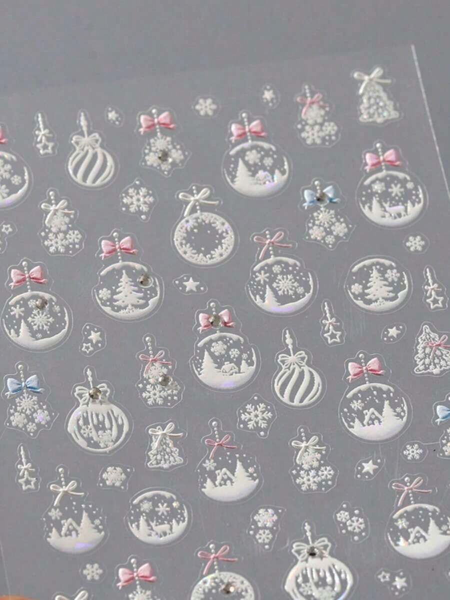 1pc Sparkling Gold Foil Christmas Tree Bow Nail Stickers 5D Embossed Snowflake Star Designs For Luxury Holiday Glamour Winter Manicure Art Self Adhesive Manicure Decal-Halloween,Christmas,Fall,Winter, Supplies,