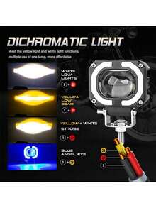2 Pieces 80W LED Auxiliary Headlight With Daytime Running Light And Three Lighting Modes, Suitable For Cars And Motorcycles - Black - View 2