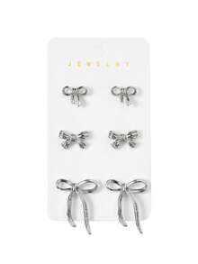 3 Pairs Golden Color Bow Stud Earrings Set Bowknot Earrings Set Girl Fashion Jewelry Bow Accessories