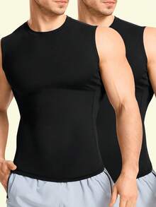 TAILONG 2 Pack Compression Shirt Men - Athletic Base Layer Sleeveless Workout Tank Top Slimming Undershirt - màu đen - Xem 8