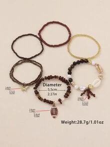 2 Piece Set Of Ocean Elements Bracelet, Including Coral, Starfish, Shell & More Elements, Fashionable Jewelry For Summer Vacation, Travel & Holiday - Coral/Starfish - View 6