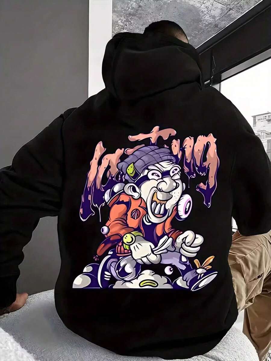 Handsome Men'S Hoodie With Horror Elements, Cartoon Characters, English Letters With Many Eyes, Printed Hoodie With Pocket Details For Letting Go And Storing Items, Soft And Comfortable Fabric Is The Best Choice,Fall Hoodies,Men's Fall Clothes,Street Wear,Halloween,Mens Hoodies,Y2k Clothes,Jesus Hoodie,Thanksgiving Day,Nightmare Before Christmas,Christmas - Black - View 1