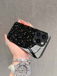 1pc New Fashionable White Star & Starry Sky Meteor Pattern High-Definition Tempered Glass Phone Case, Compatible With Apple 17 Pro Max/17 Air/16 Pro Max/15/14 Plus/13/12/11/XR/8P Suitable For IPhone 17 Air - màu đen - Xem 5