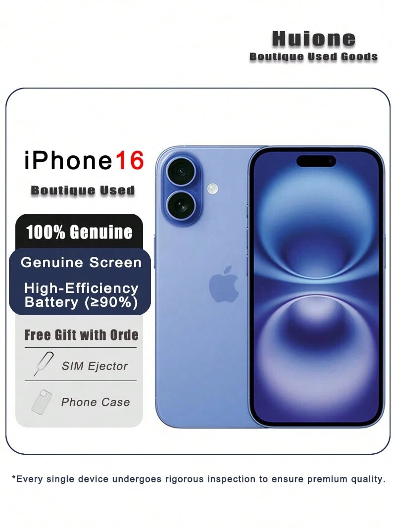 Used Apple IPhone 16 128G Ultramarine (Prioritize Shipping The Best-Condition Color Available) Premium Used Apple IPhone - Gaming Ready, Dual SIM 5G, 95% New Condition,Genuine Screen & High-Efficiency Battery (≥90%).