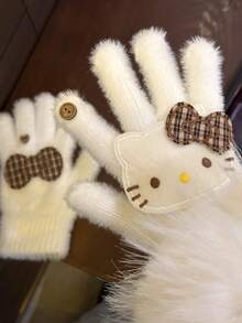 SANRIO 1 pieza Guantes de punto con pantalla táctil de Hello Kitty, guantes de dibujos animados lindos y cálidos para mujeres, adecuados para uso en el hogar y la oficina en otoño/invierno - Multicolor - Ver 7