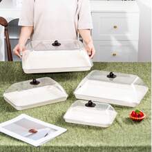 Plastic PET Material, Multi-Size Rectangular Display Trays With Dustproof Lid Cover, Unbreakable, Reusable Fruit Plate, Dessert, Snack, Cake Tray, Suitable For Various Festivals, Weddings, Parties, Banquets - Milky White - View 3