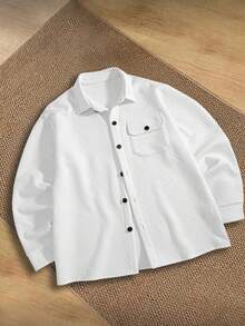 Men's Casual Solid Color Textured Premium Lightweight Business Gentleman Style Autumn/Winter Versatile Long Sleeve Shacket - White - View 2
