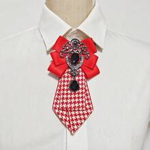 1pc Handmade Double-Layer Pearl Decorated Lapel Flower, British Style - Houndstooth Pattern Tie - View 4