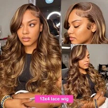 Hidden Strap 360 Body Wave Lace Front Wigs Human Hair 250% Density Drawstring Honey Blonde Body Wave Human Hair Wig 13x4 HD 4/27 Highlight Lace Front Wigs Brazilian Ombre Colored Human Hair Wig For Women - S4/27 - 查看 5