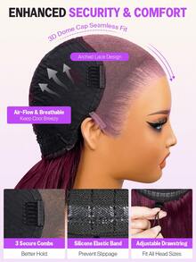 MEGALOOK 13x6 三合一™ 蕾丝前假发 - 优质 100% 真人处女发，预剪耳到耳蕾丝，预拔自然发际线，透明蕾丝前额，深梅子水波纹 - SPurple - 查看 8