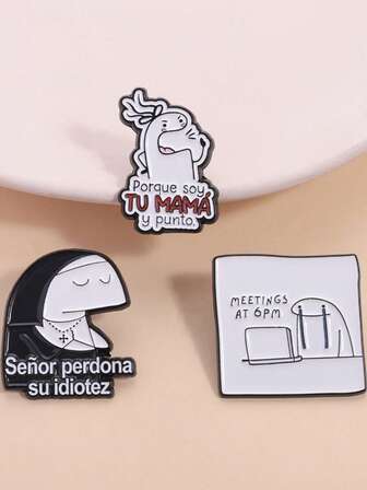 1/3pcs Funny Line Art Person Brooch, Spanish Slogan Lapel Pin, Suitable For Men & Women Everyday Wear, Gift For Friends
