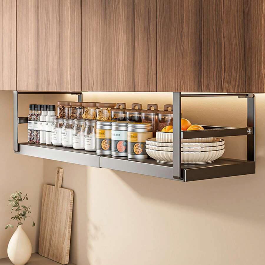 Expandable Under Shelf Basket, Adjustable Under Cabinet Organizer, No Drill Storage Rack For Kitchen Wardrobe - Black - View 1