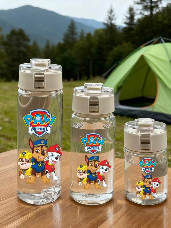 Paw Patrol 1PC Paw Patrol Leak-Proof Pop-Up Water Bottle Lightweight And Durable Plastic Cute Cartoon Design Suitable For Traveling Outdoor Playing Fitness Running And Basketball Portable Fashion Gift Birthday Mother's Day And Graduation Sports Hydration Equipment Christmas Gift (Some Parts May Be Random)