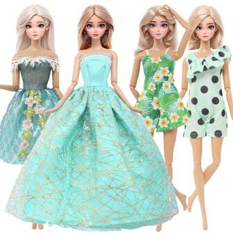 4 Sets Fashion Doll Clothes Dresses Set For 11.5 Inch Girl Doll Including 1 Wedding Dress, 1 Party Dress, 2 Daily Outfits, Doll Dress Up Game Toys Birthday Gift Christmas Stocking Stuffers(Doll Not Included)