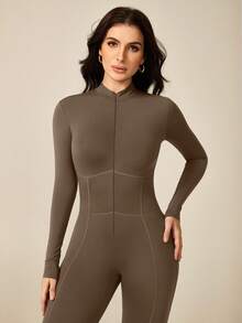 NcmRyu 1 Stück Damen Reißverschluss Langarm Gerippter Gefütterter Jumpsuit