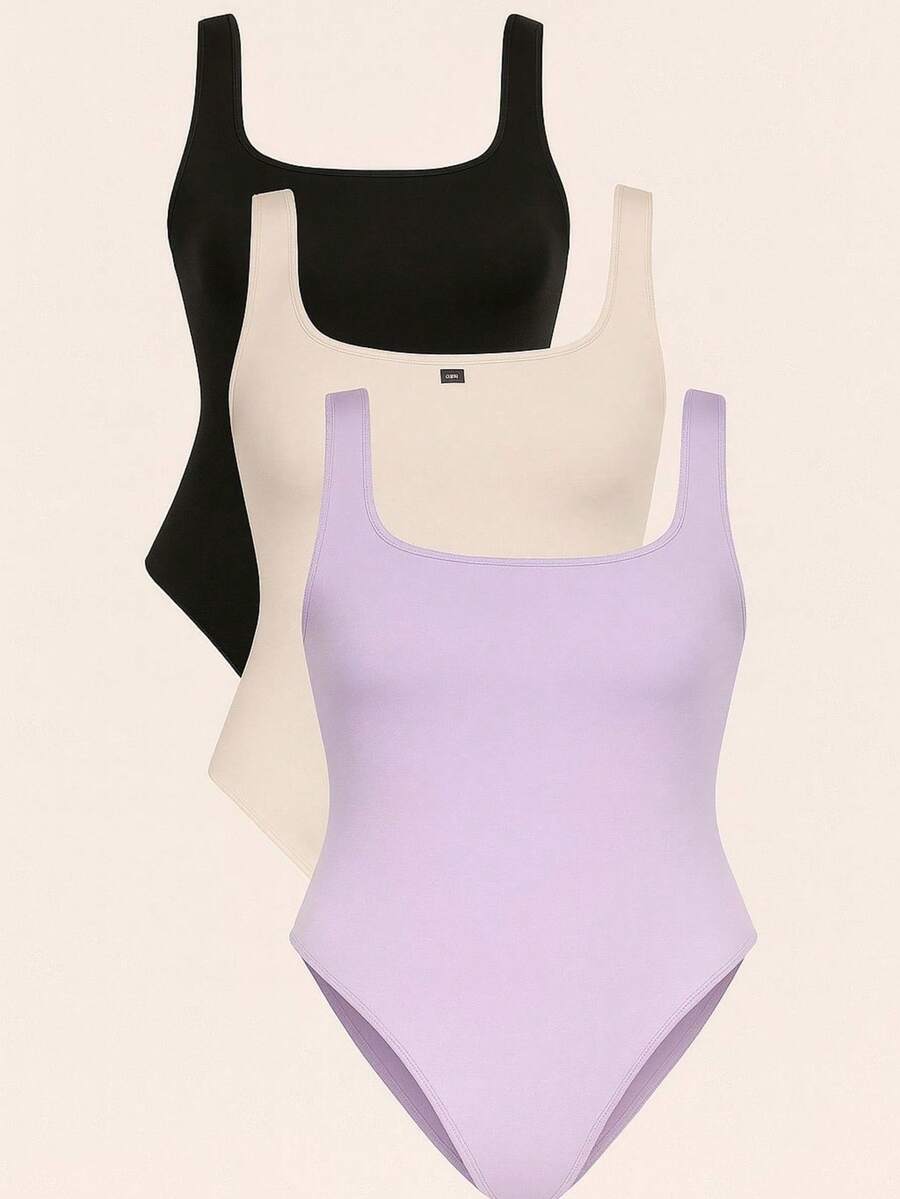 Kit 3 Body Bori Women's Tank Top Thick Strap Basic Casual Blogger Suplex Various Colors Spring Summer - 淡紫色/白色/黑色 - 查看 1